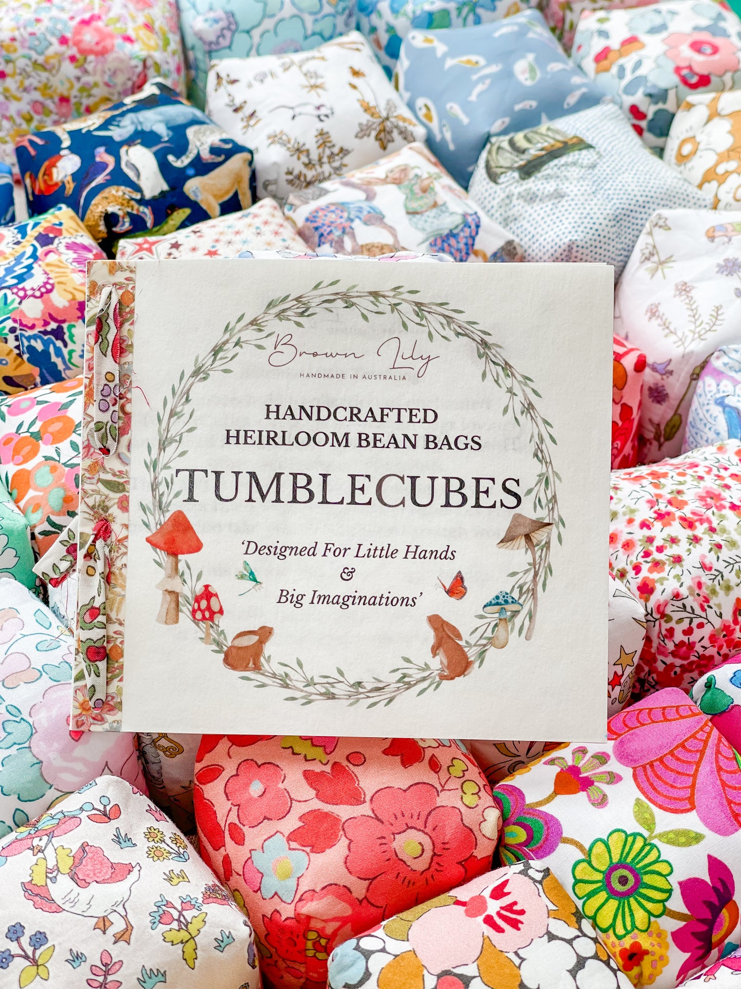 Mini Liberty Fabric Bean Bags - Gift Box Set Special Edition Liberty Fabrics - Brown Lily TumbleCubes