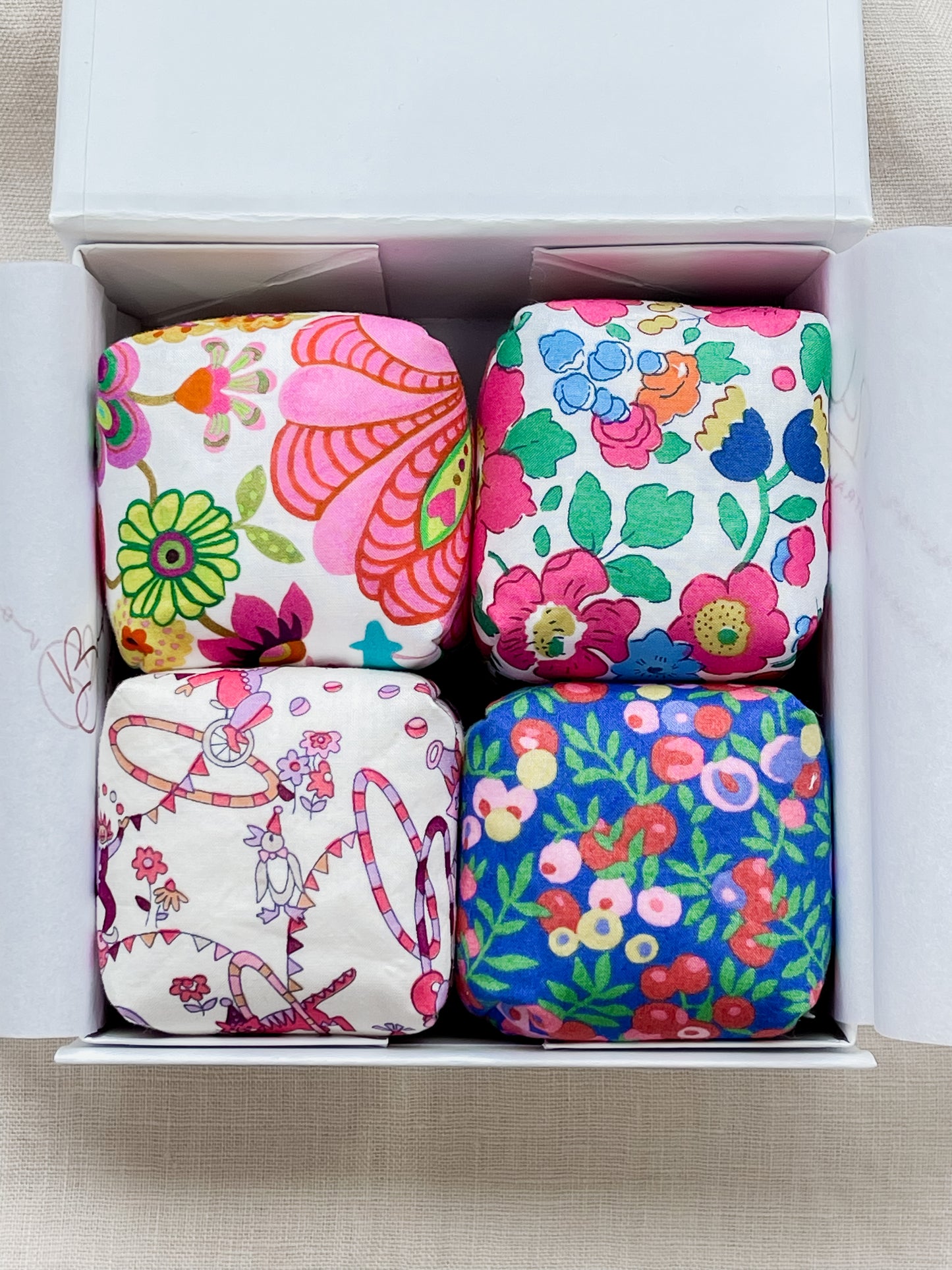 Mini Liberty Fabric Bean Bags - Gift Box Set Special Edition Liberty Fabrics - Brown Lily TumbleCubes