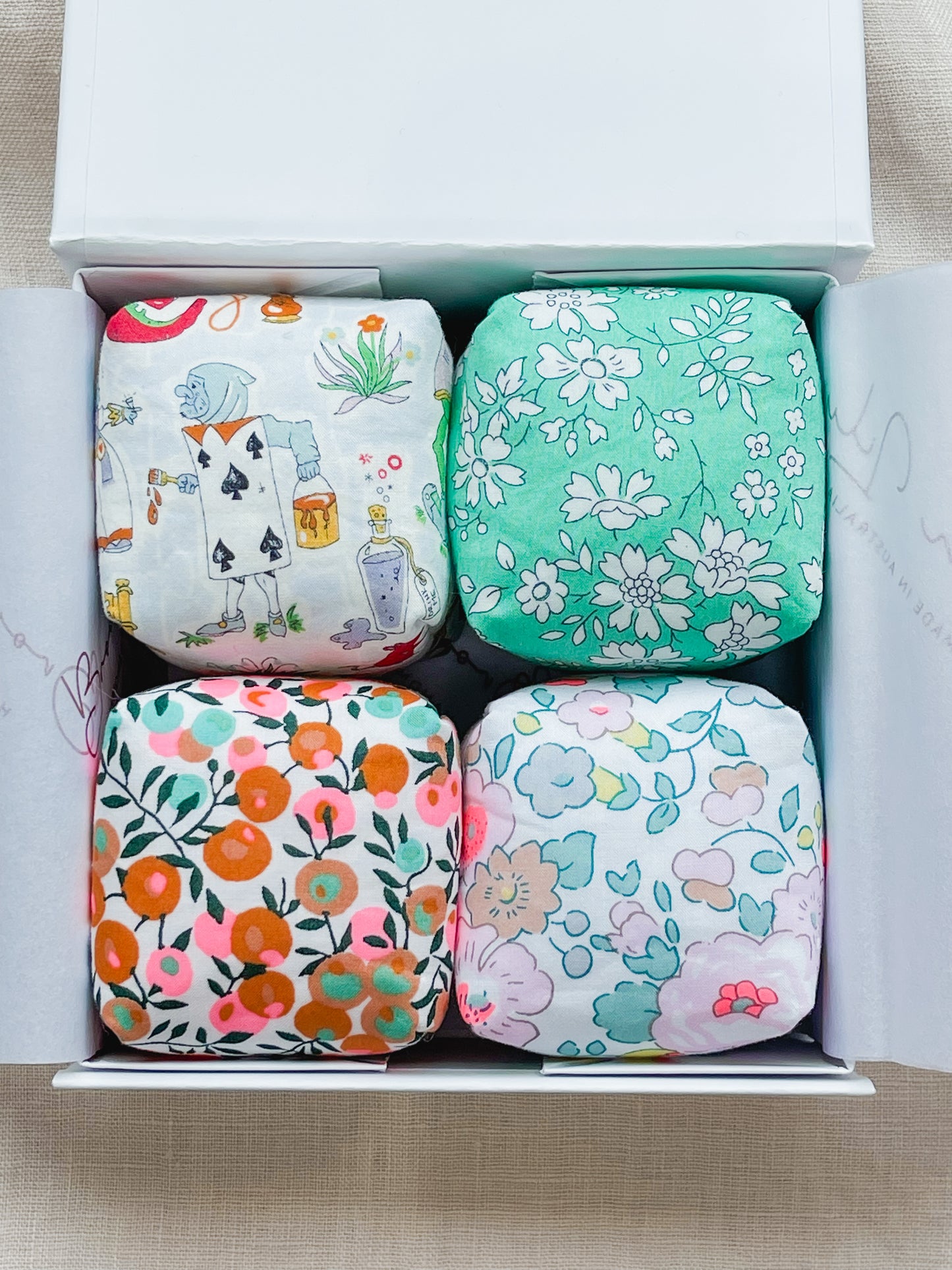Mini Liberty Fabric Bean Bags - Gift Box Set Special Edition Liberty Fabrics - Brown Lily TumbleCubes