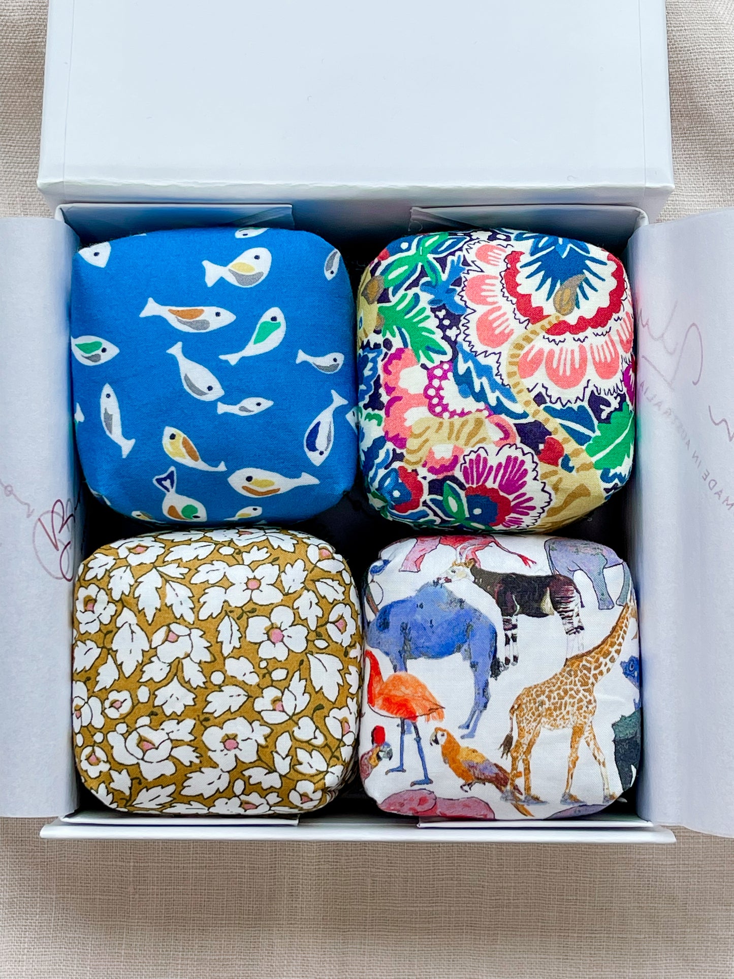 Mini Liberty Fabric Bean Bags - Gift Box Set Special Edition Liberty Fabrics - Brown Lily TumbleCubes