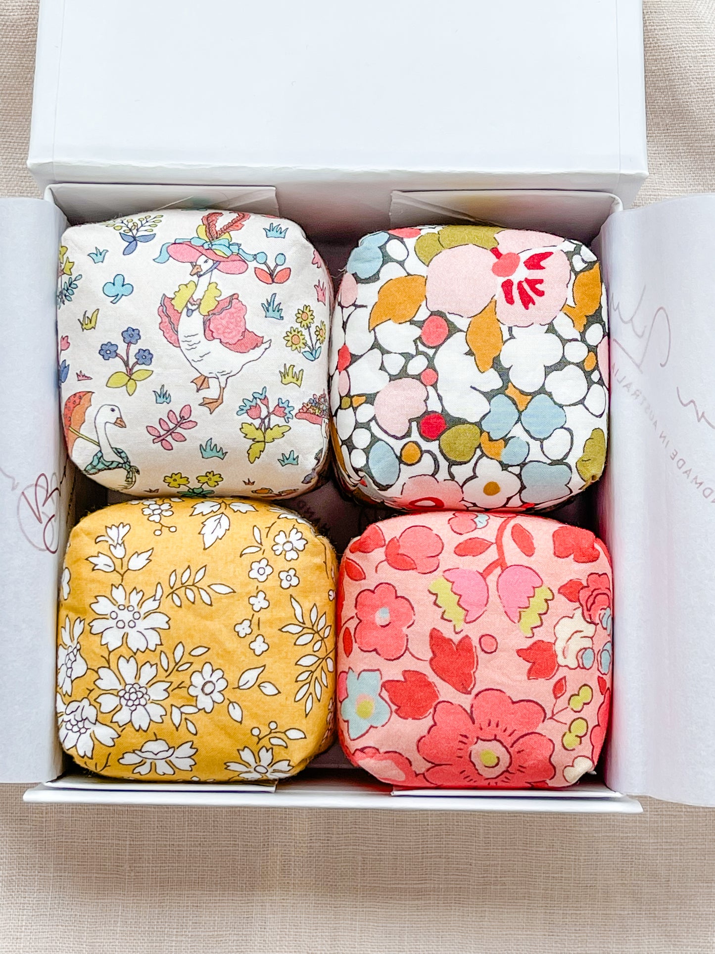 Mini Liberty Fabric Bean Bags - Gift Box Set Special Edition Liberty Fabrics - Brown Lily TumbleCubes