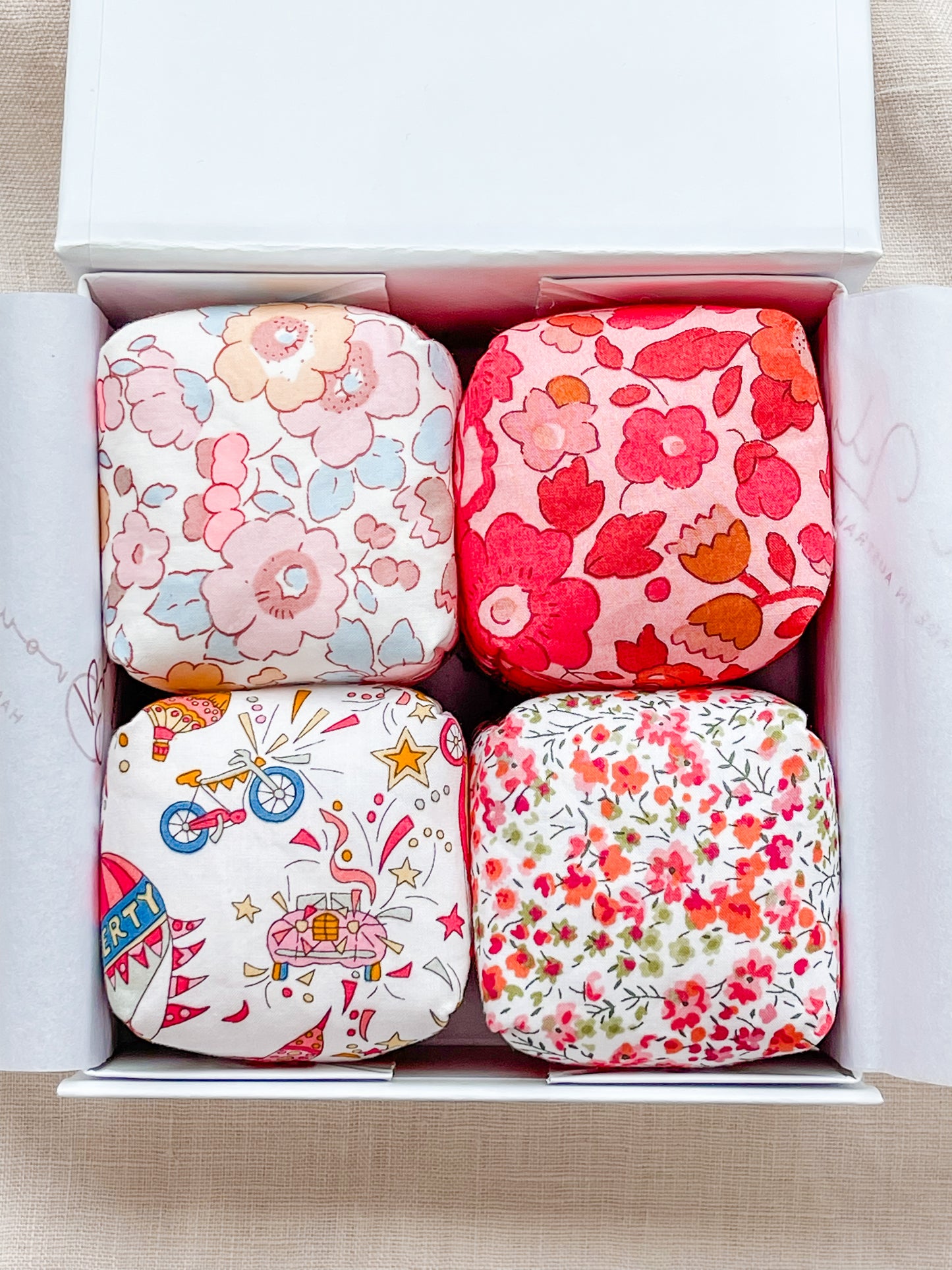 Mini Liberty Fabric Bean Bags - Gift Box Set Special Edition Liberty Fabrics - Brown Lily TumbleCubes