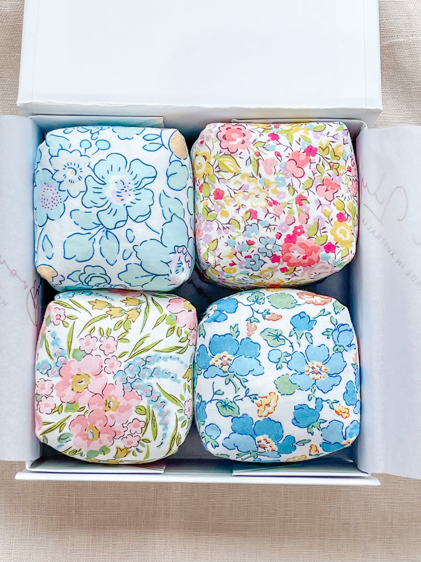 Mini Liberty Fabric Bean Bags - Gift Box Set Special Edition Liberty Fabrics - Brown Lily TumbleCubes