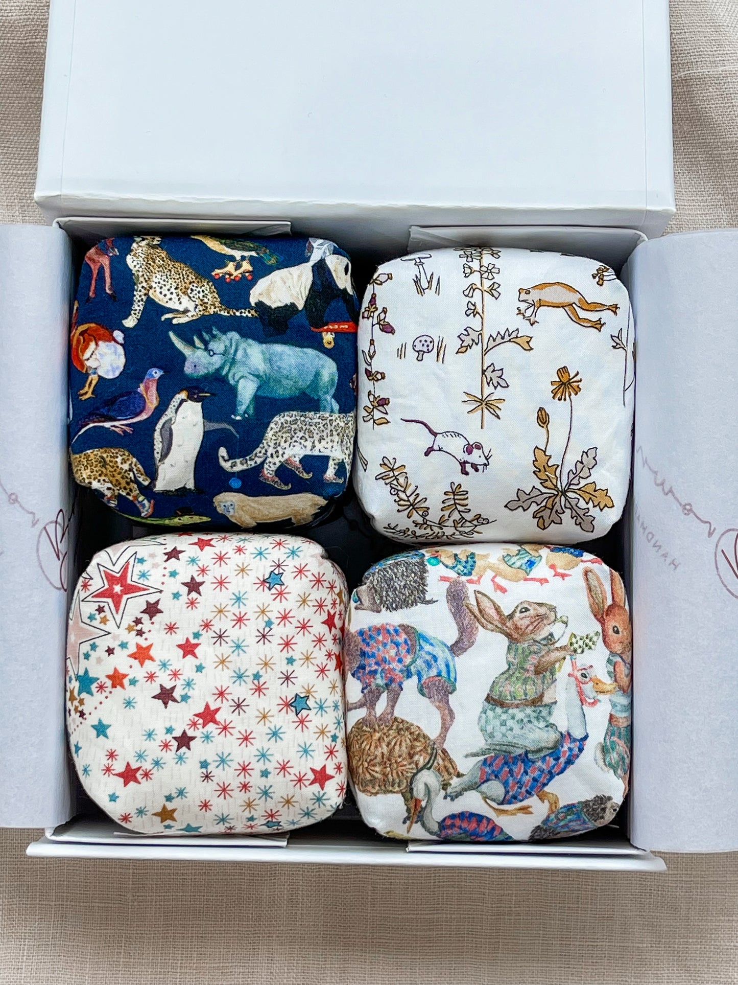 Mini Liberty Fabric Bean Bags - Gift Box Set Special Edition Liberty Fabrics - Brown Lily TumbleCubes
