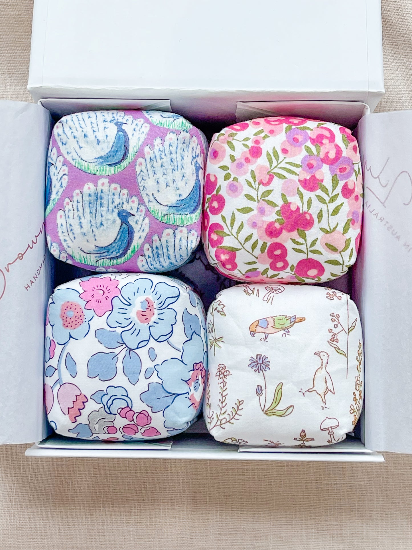 Mini Liberty Fabric Bean Bags - Gift Box Set Special Edition Liberty Fabrics - Brown Lily TumbleCubes