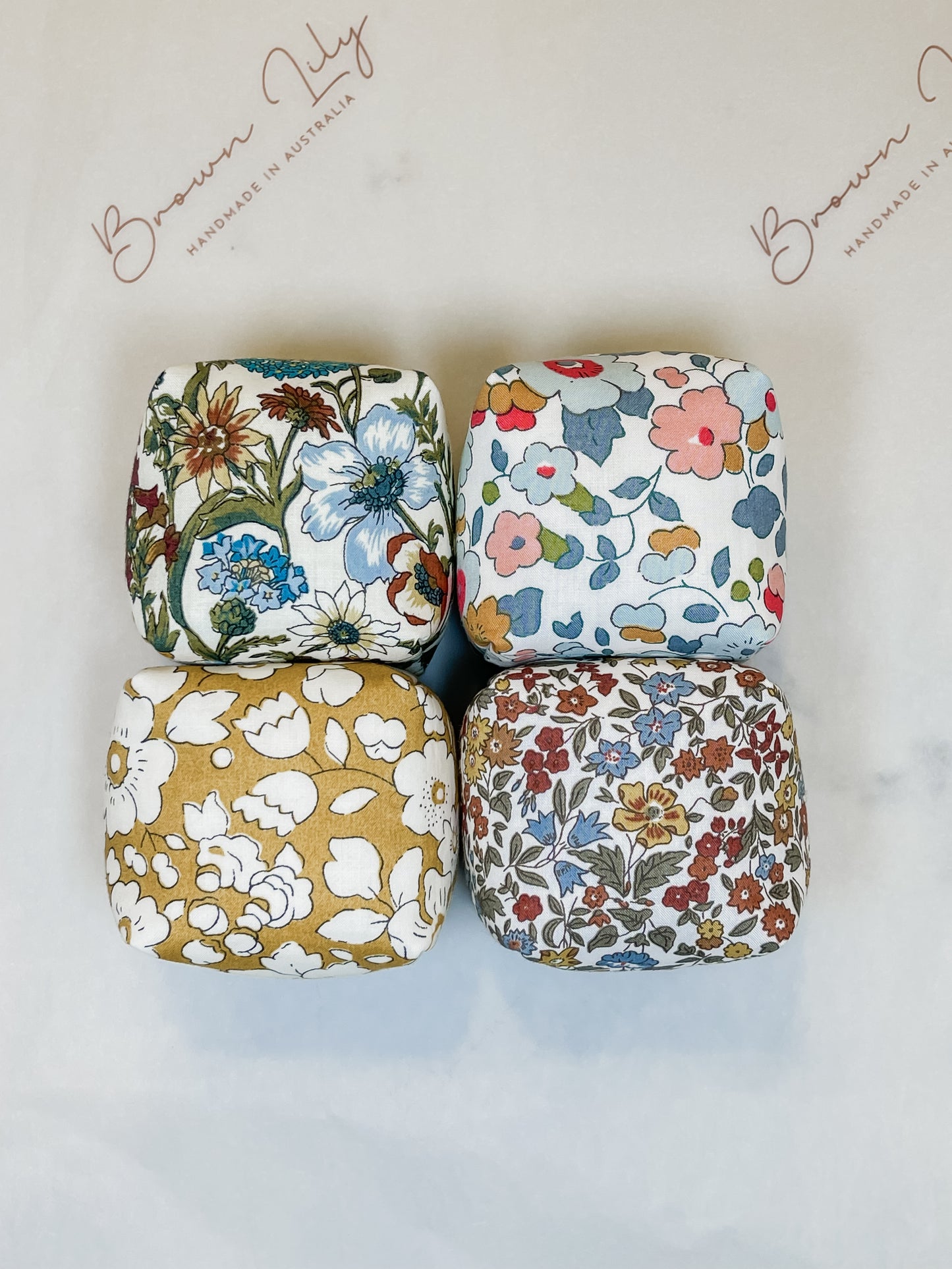 Mini Liberty Fabric Bean Bags & Pouch - Brown Lily TumbleCubes