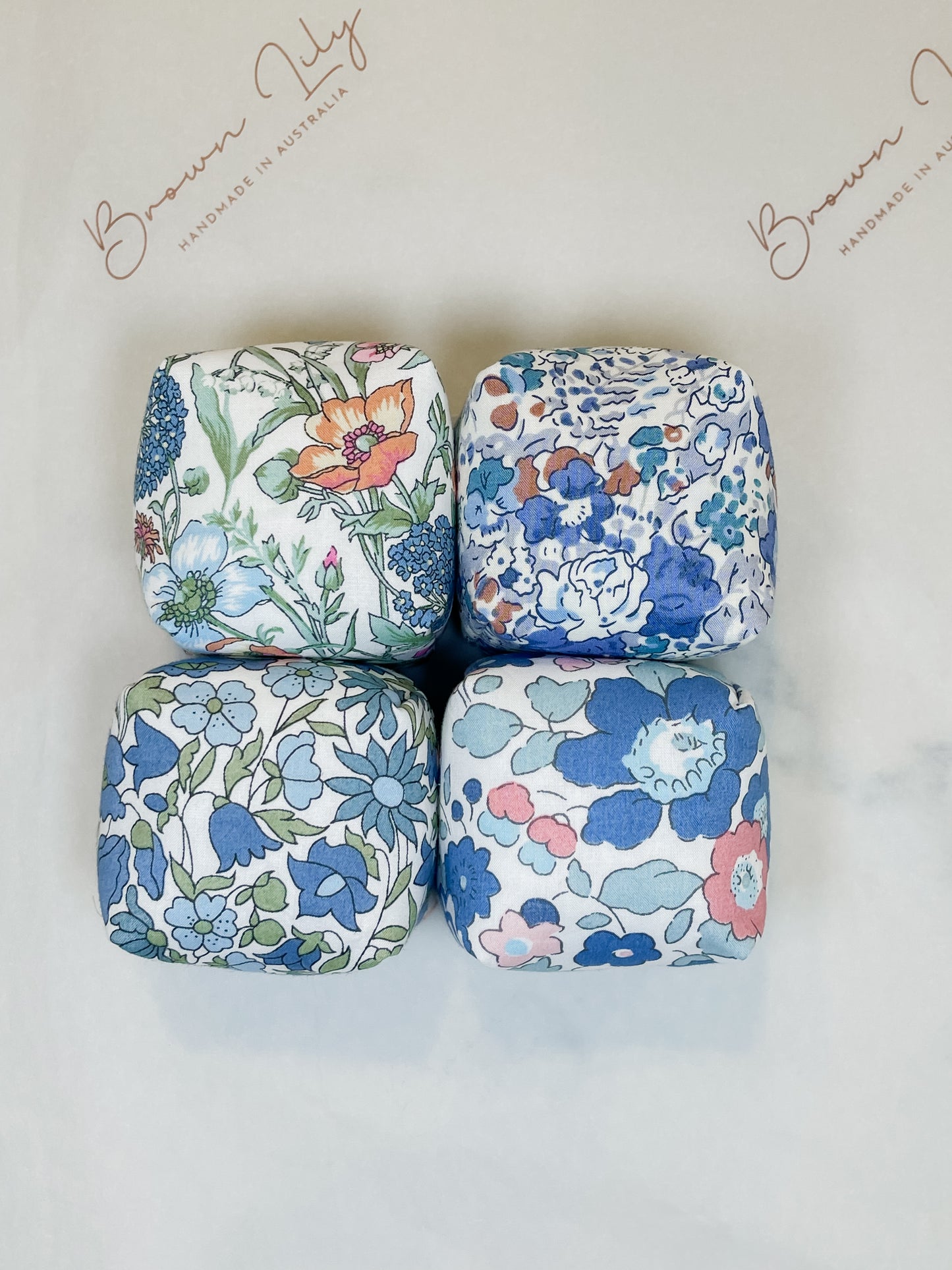 Mini Liberty Fabric Bean Bags & Pouch - Brown Lily TumbleCubes