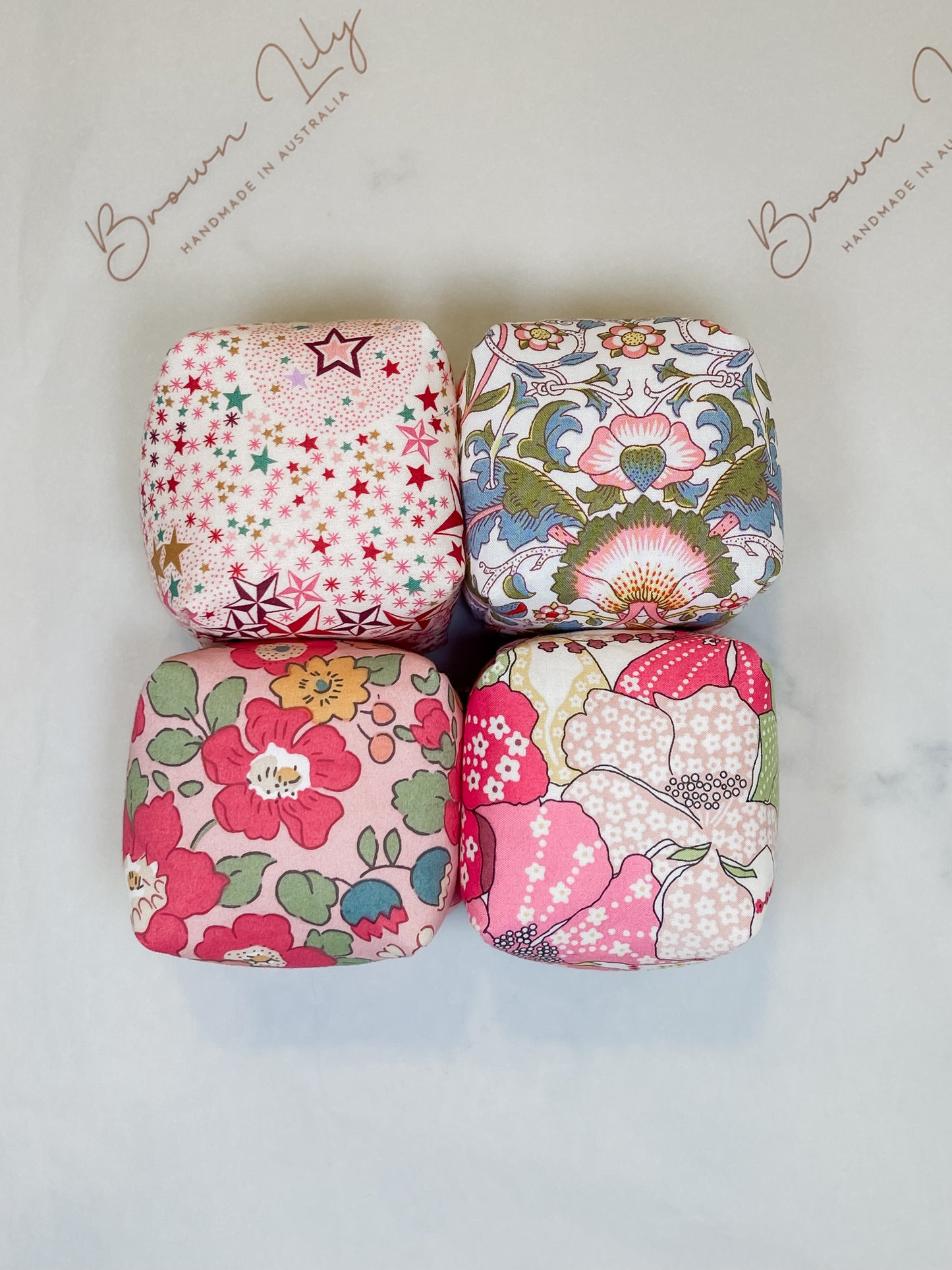 Mini Liberty Fabric Bean Bags & Pouch - Brown Lily TumbleCubes
