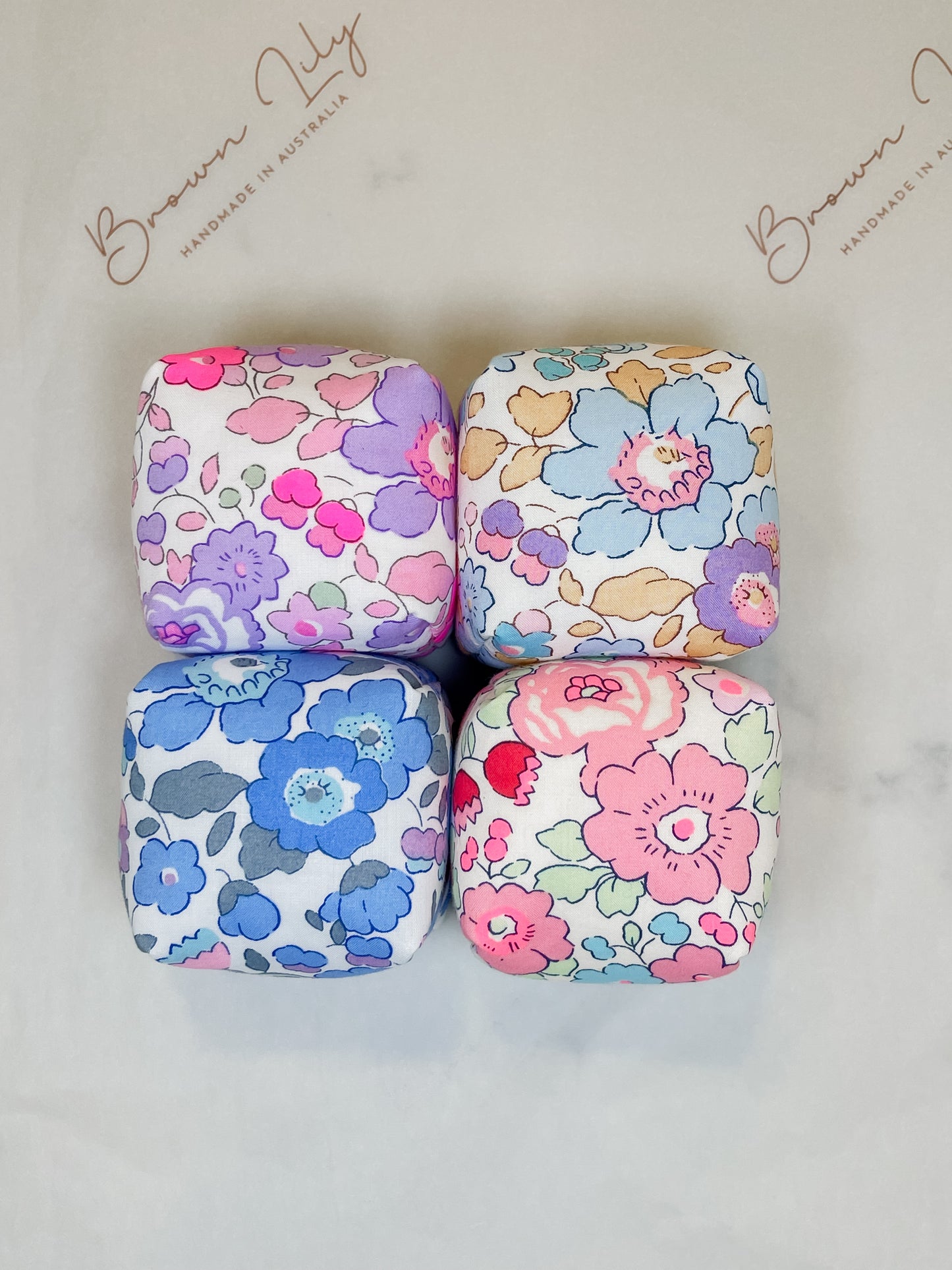 Mini Liberty Fabric Bean Bags & Pouch - Brown Lily TumbleCubes