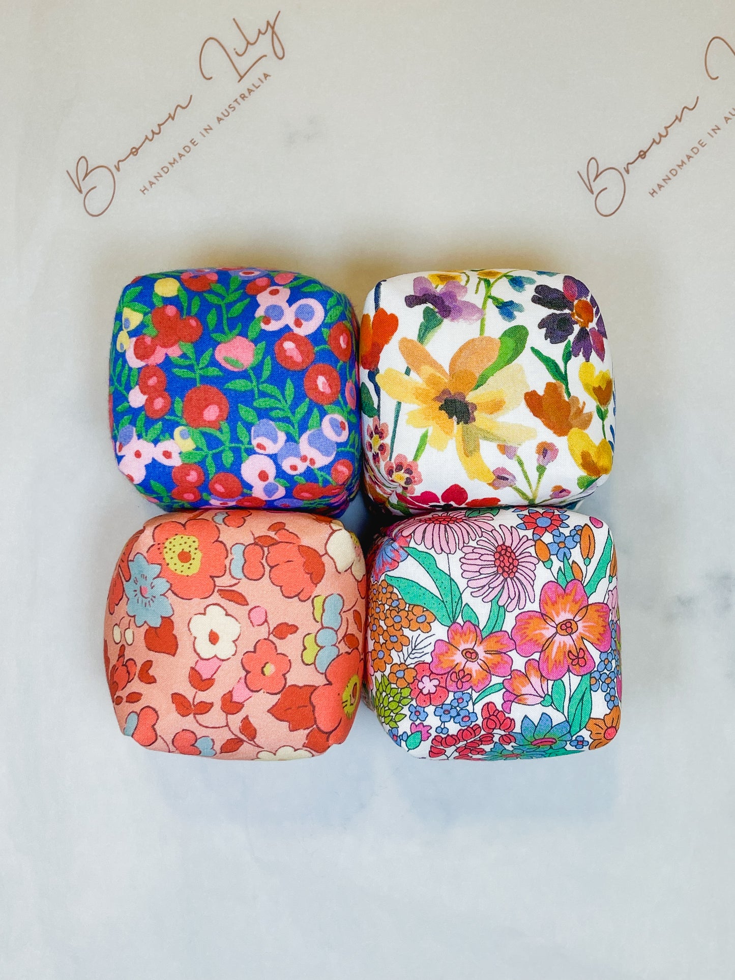 Mini Liberty Fabric Bean Bags & Pouch - Brown Lily TumbleCubes