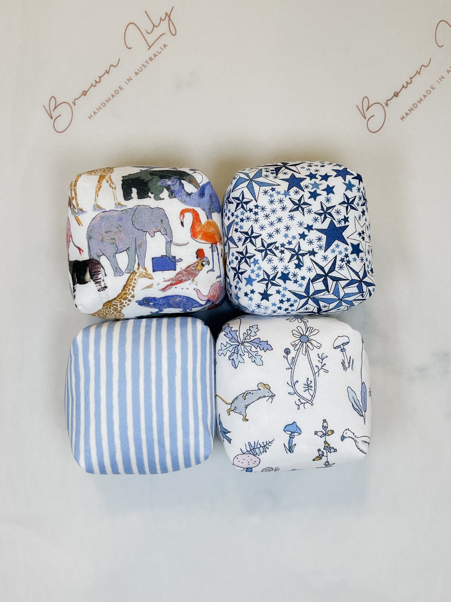 Mini Liberty Fabric Bean Bags & Pouch - Brown Lily TumbleCubes