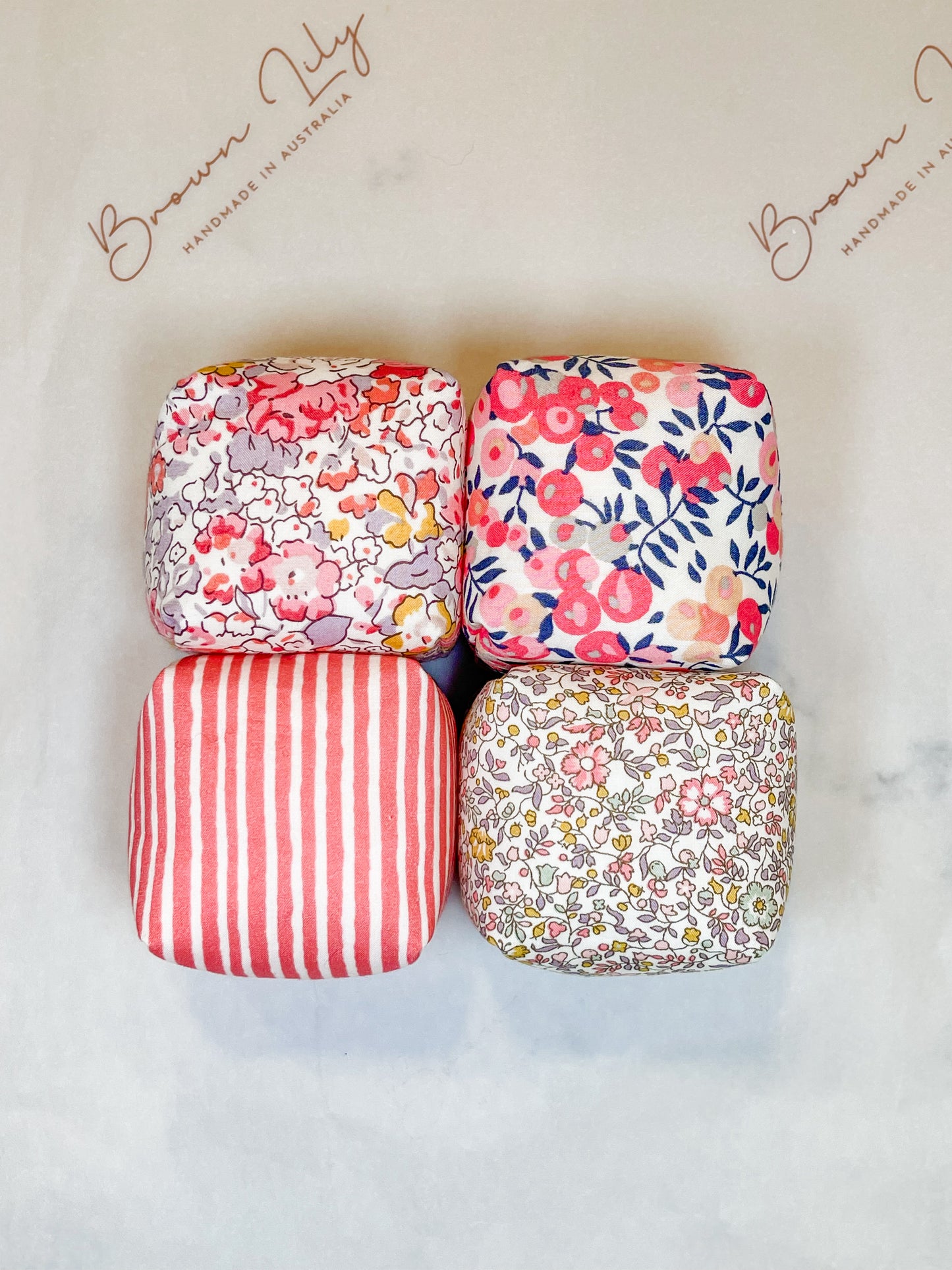 Mini Liberty Fabric Bean Bags & Pouch - Brown Lily TumbleCubes