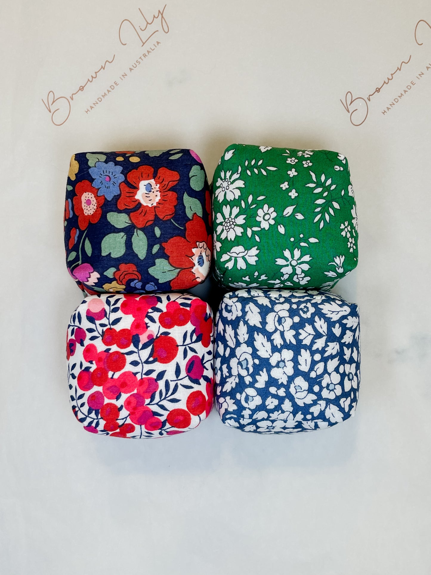 Mini Liberty Fabric Bean Bags & Pouch - Brown Lily TumbleCubes