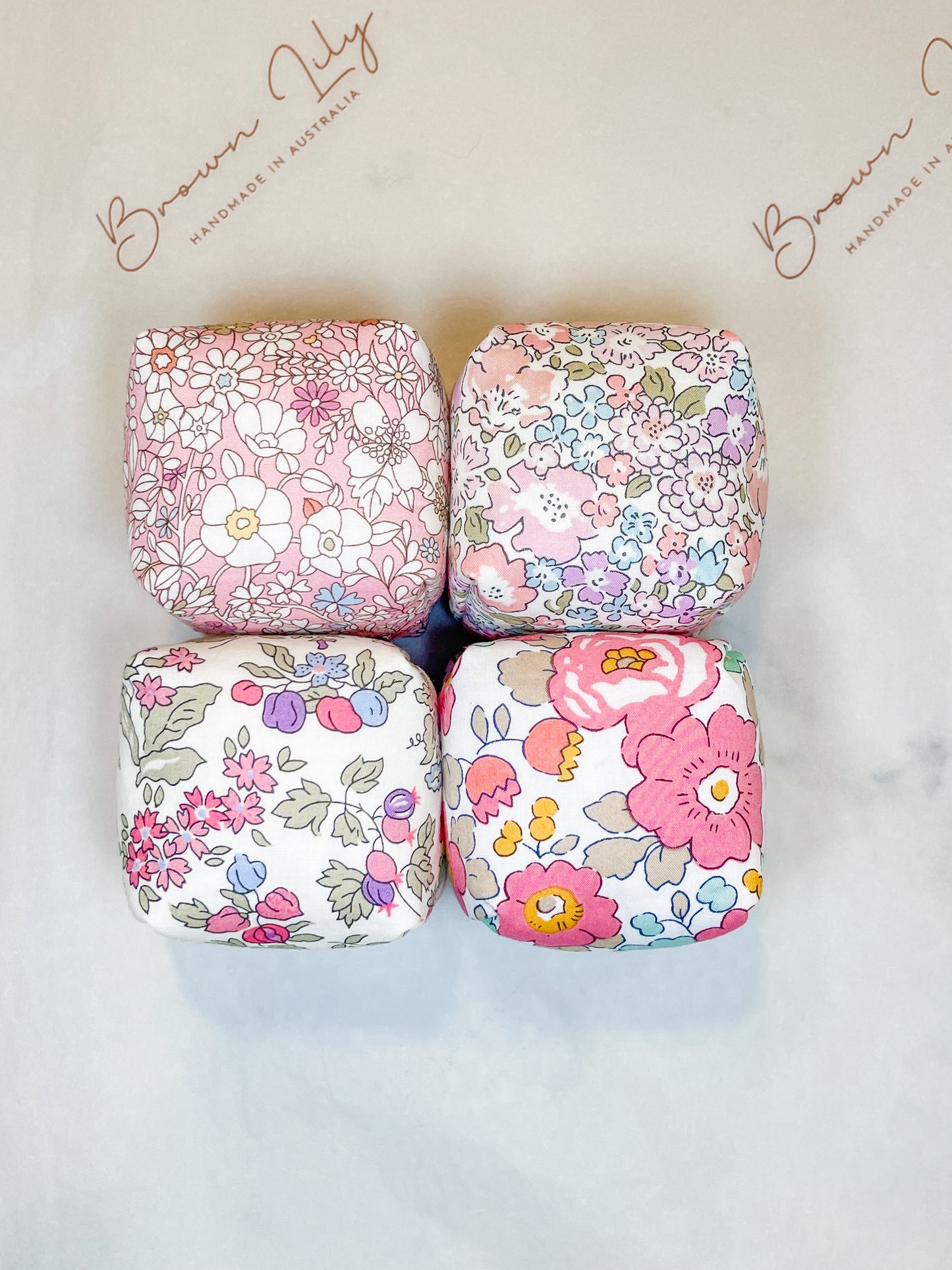 Mini Liberty Fabric Bean Bags & Pouch - Brown Lily TumbleCubes