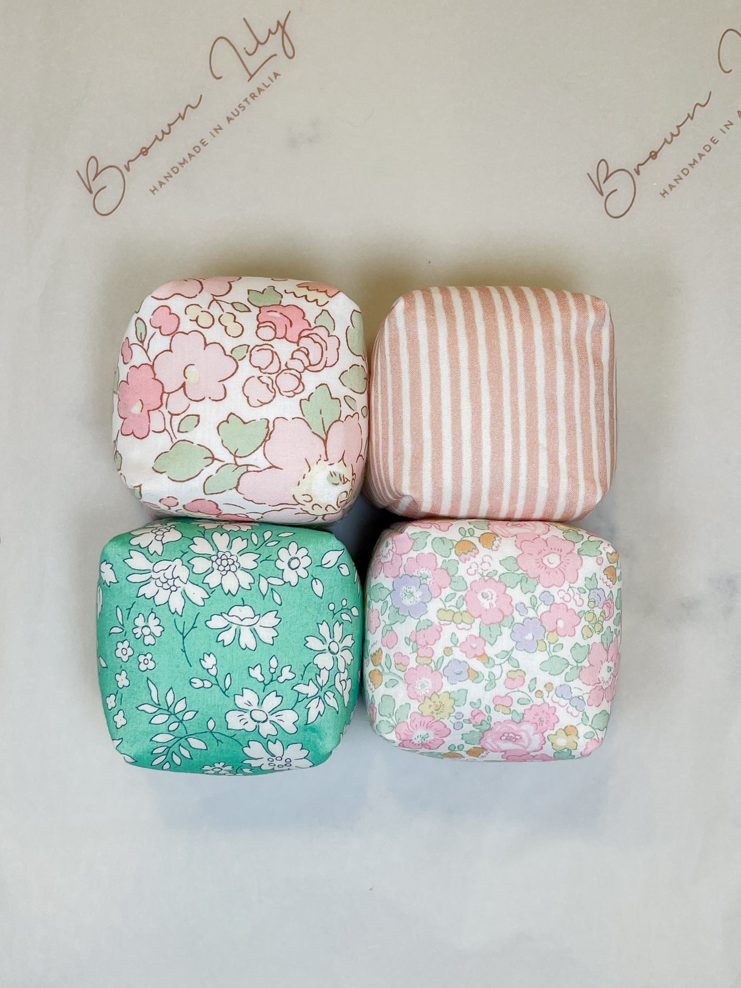 Mini Liberty Fabric Bean Bags & Pouch - Brown Lily TumbleCubes