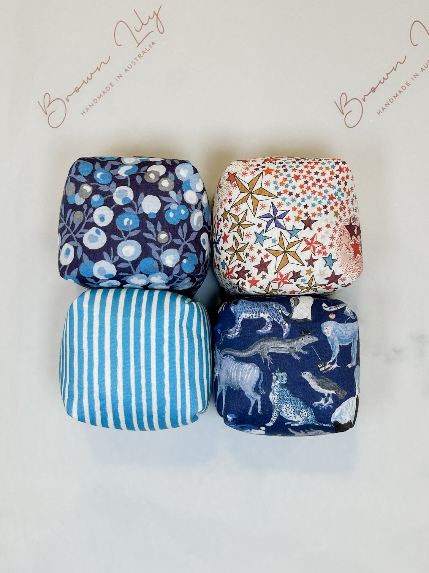 Mini Liberty Fabric Bean Bags & Pouch - Brown Lily TumbleCubes