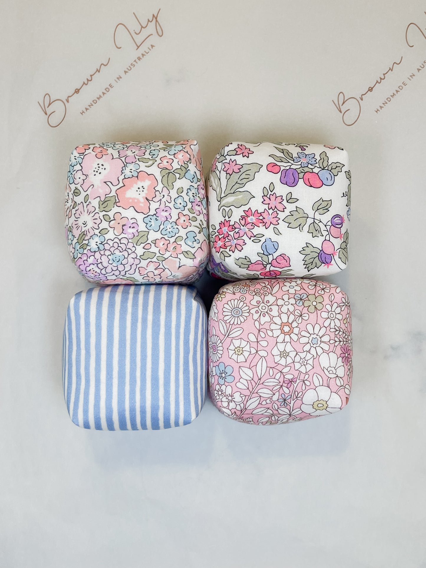 Mini Liberty Fabric Bean Bags & Pouch - Brown Lily TumbleCubes