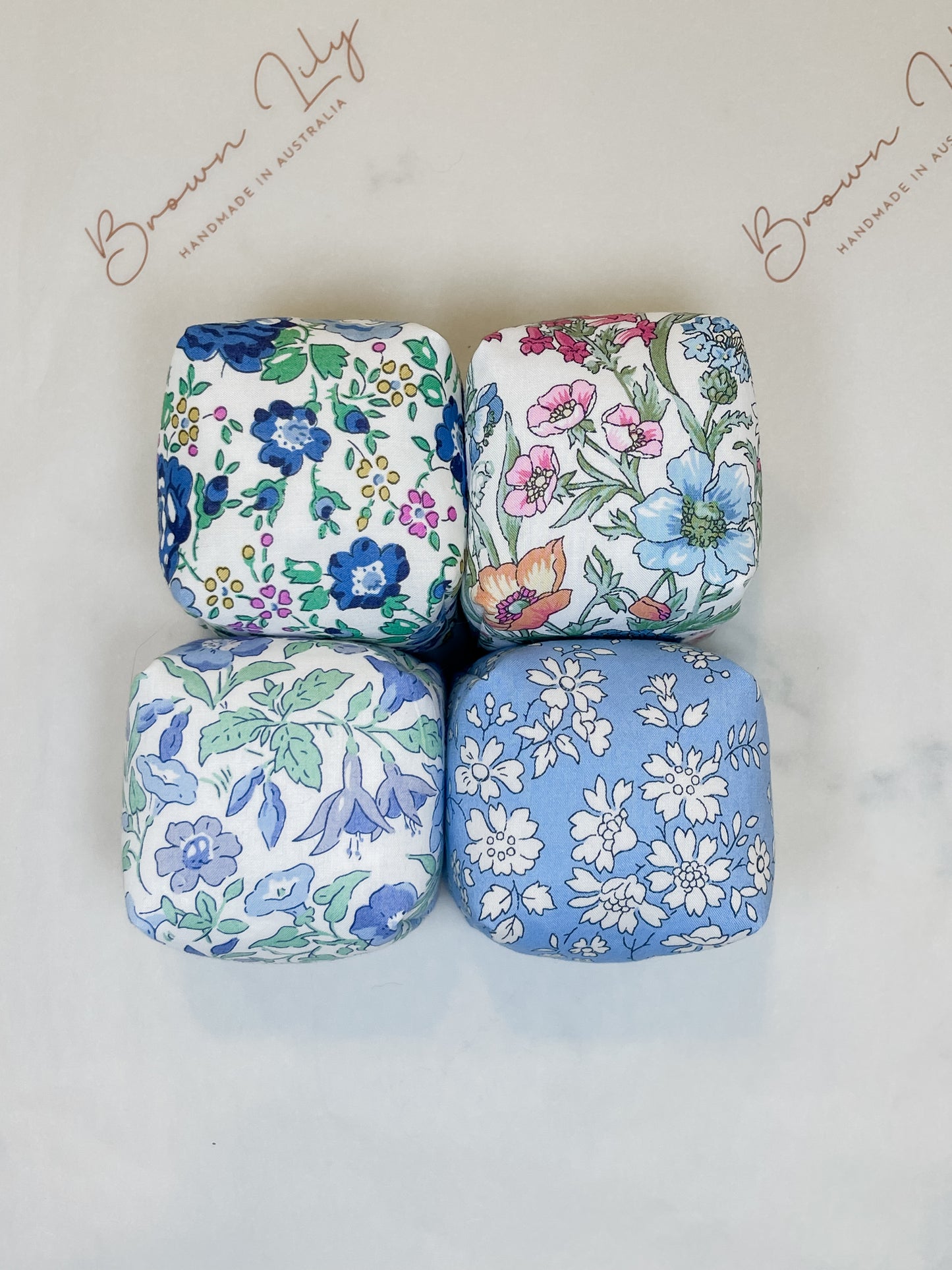 Mini Liberty Fabric Bean Bags & Pouch - Brown Lily TumbleCubes