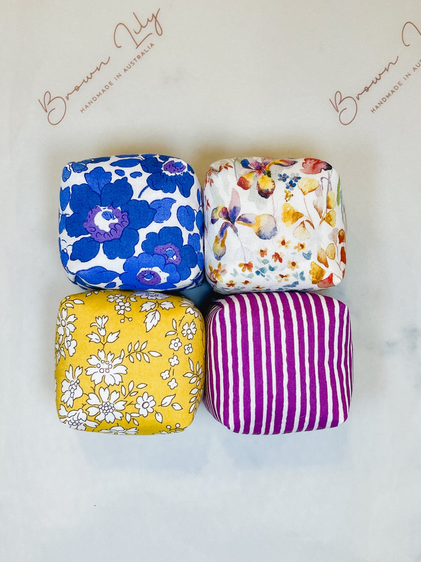 Mini Liberty Fabric Bean Bags & Pouch - Brown Lily TumbleCubes
