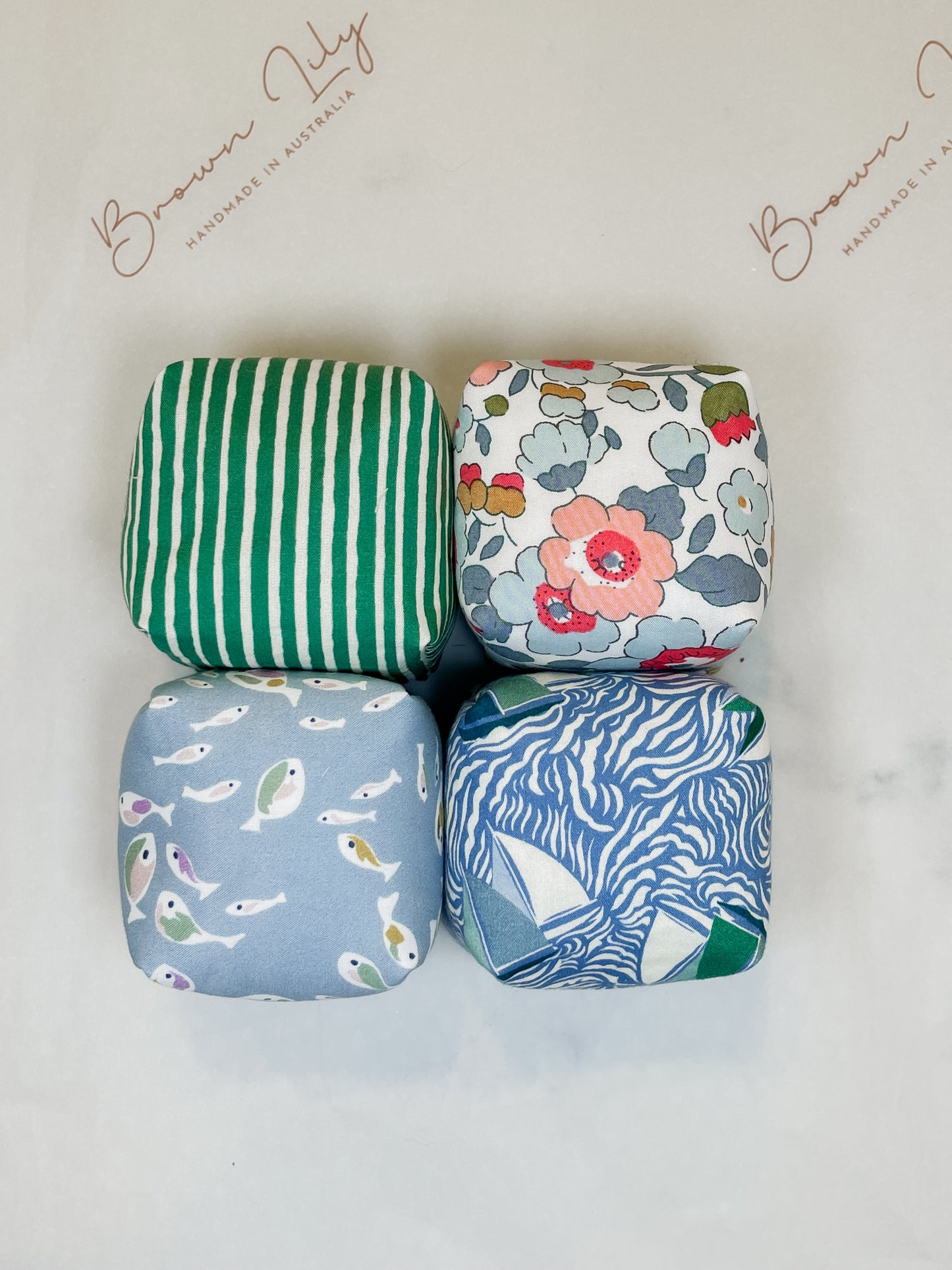 Mini Liberty Fabric Bean Bags & Pouch - Brown Lily TumbleCubes