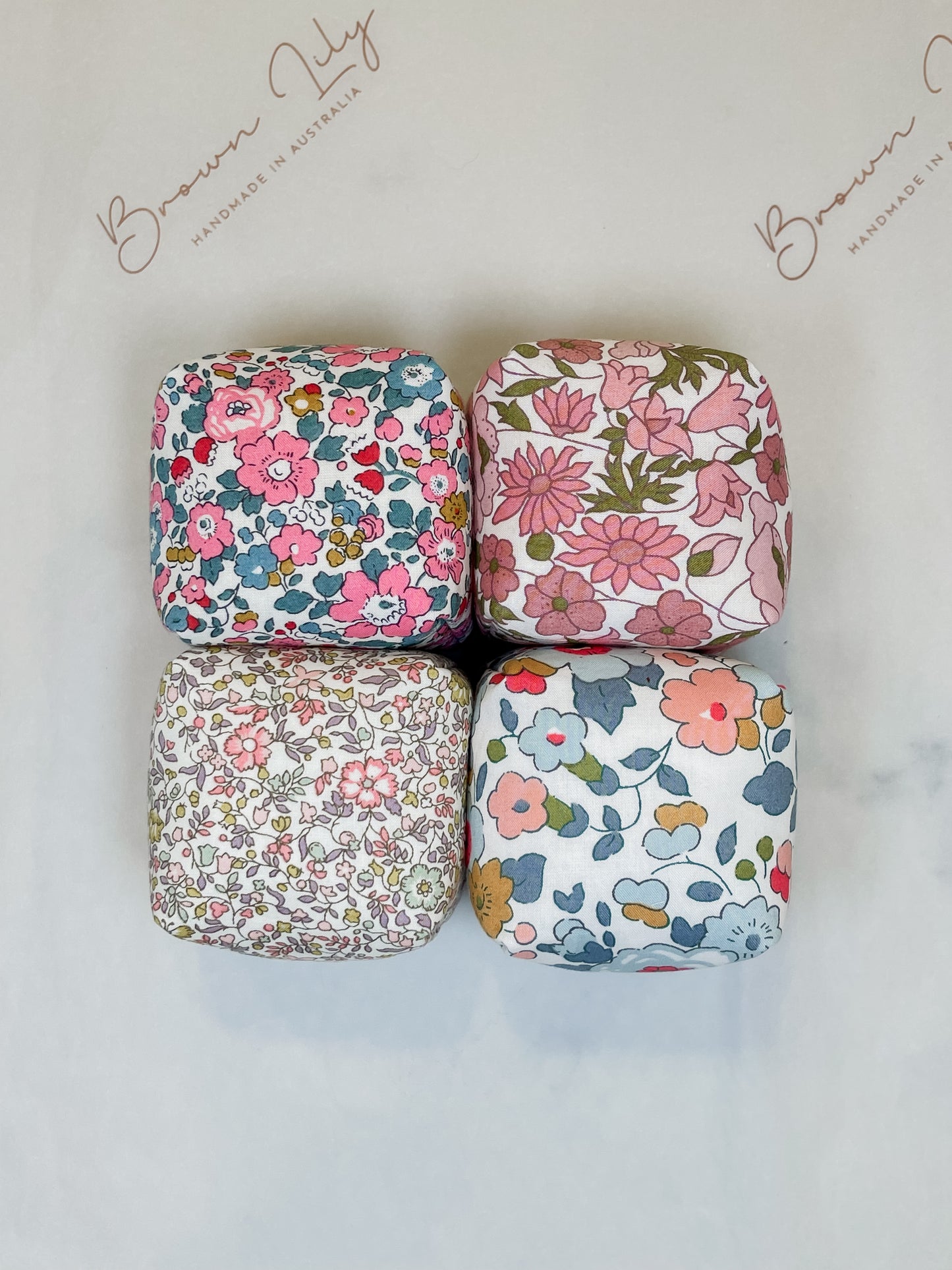 Mini Liberty Fabric Bean Bags & Pouch - Brown Lily TumbleCubes