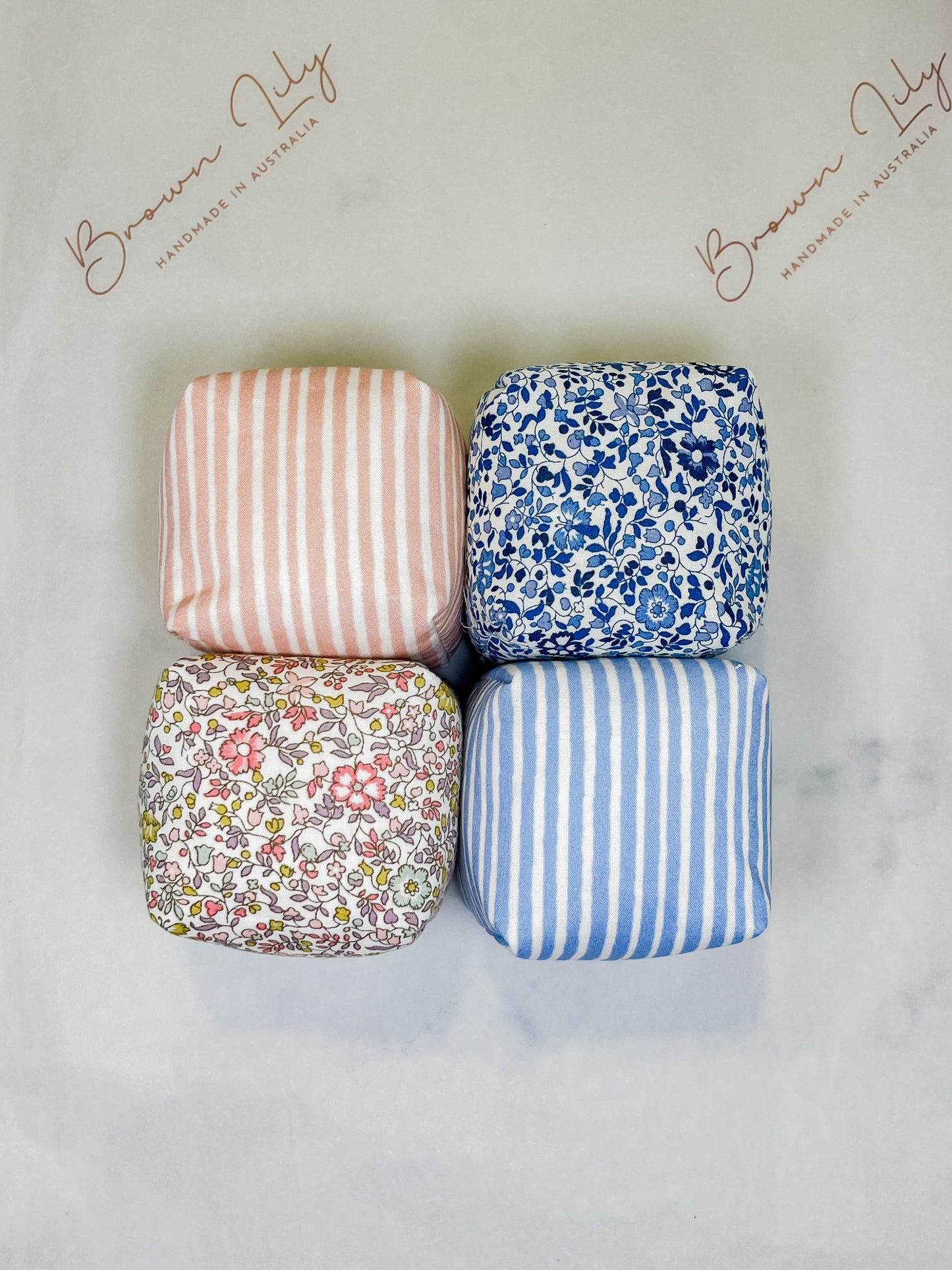 Mini Liberty Fabric Bean Bags & Pouch - Brown Lily TumbleCubes