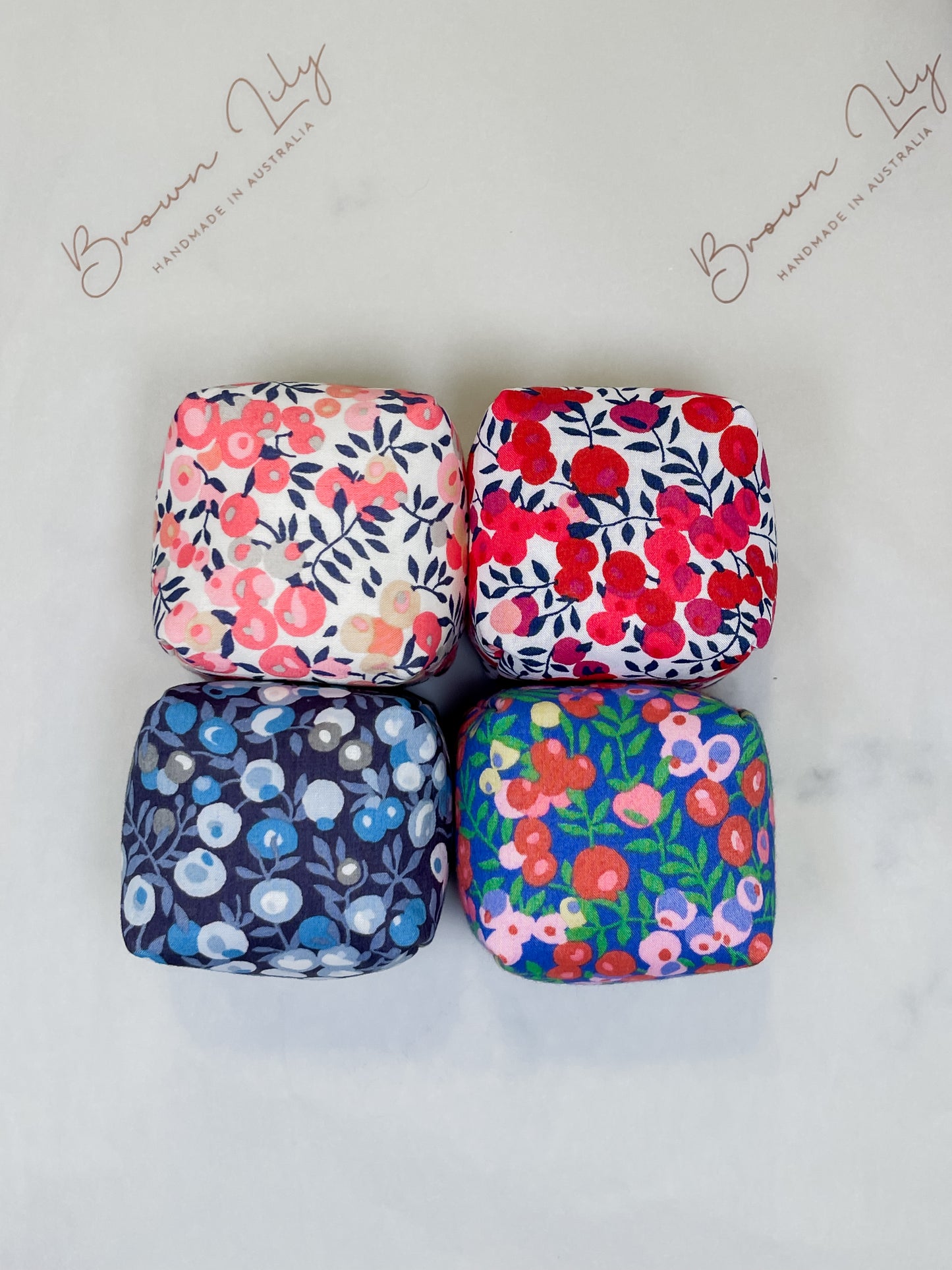 Mini Liberty Fabric Bean Bags & Pouch - Brown Lily TumbleCubes