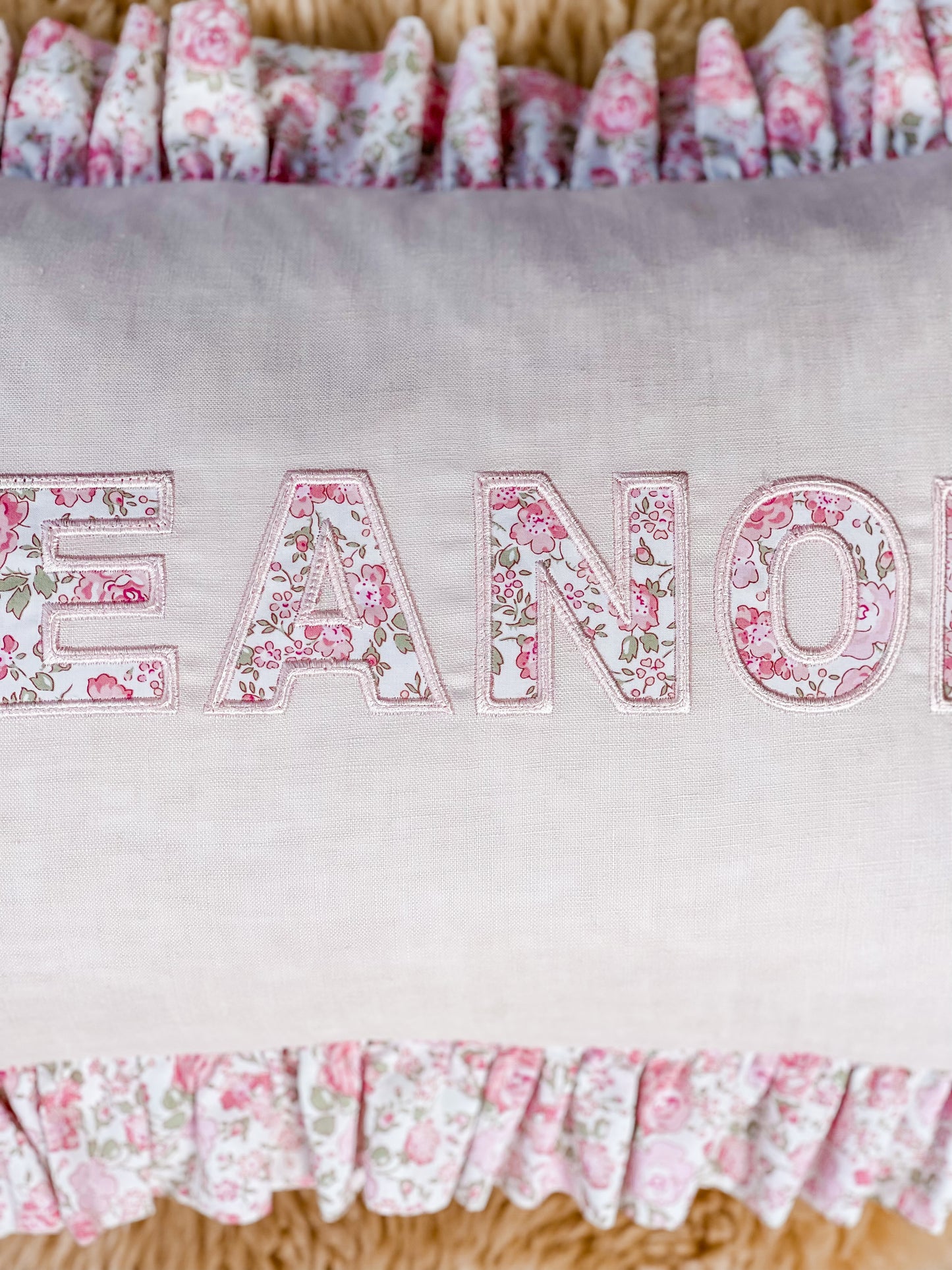 Personalised Linen & Liberty Ruffle Cushion
