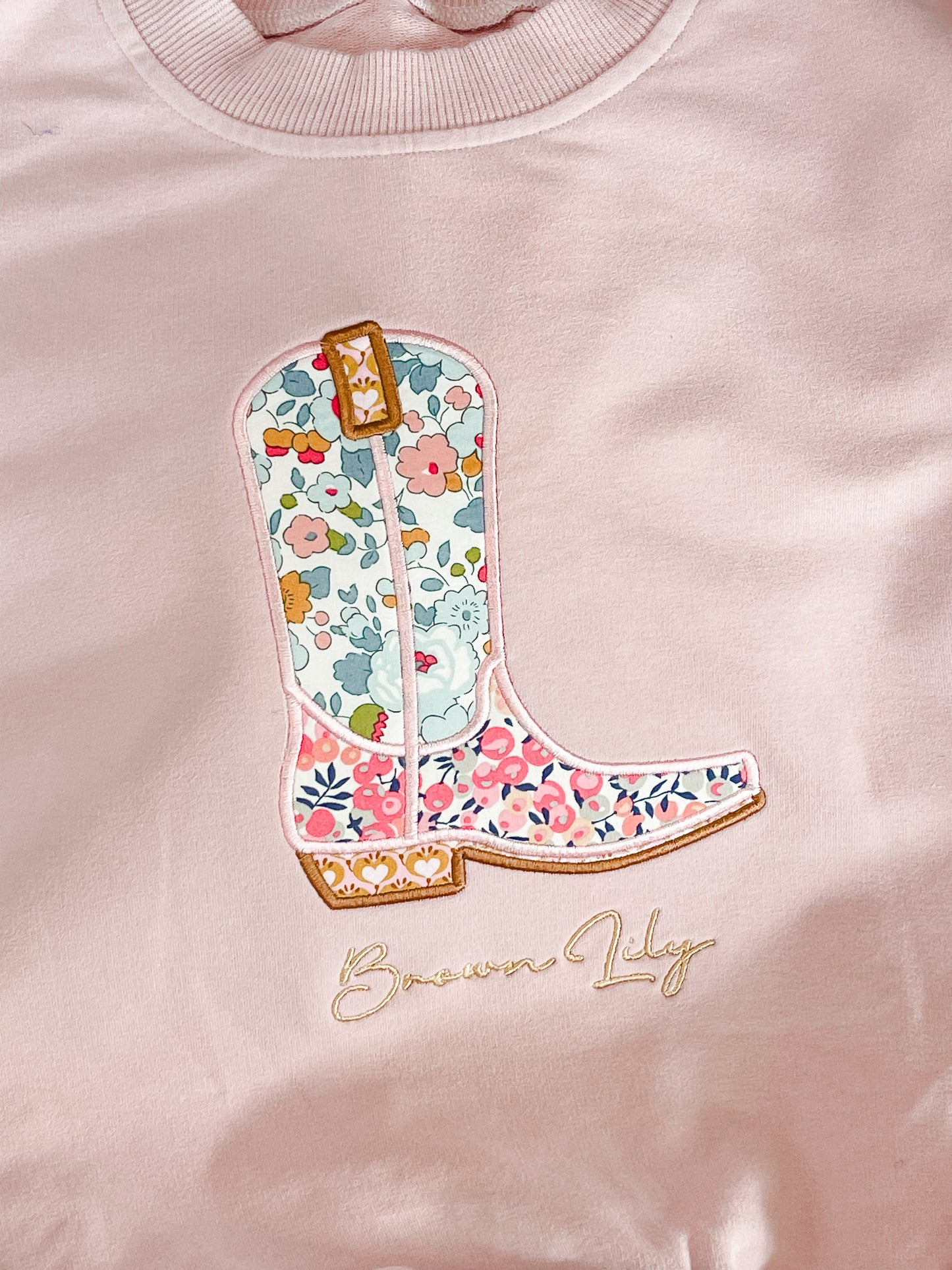 Pink French Terry Cotton Sweater with Liberty applique Cowboy Boot