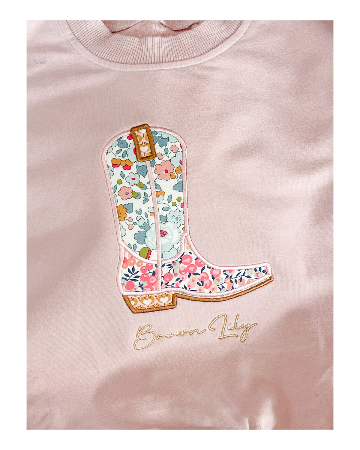 Pink French Terry Cotton Sweater with Liberty applique Cowboy Boot