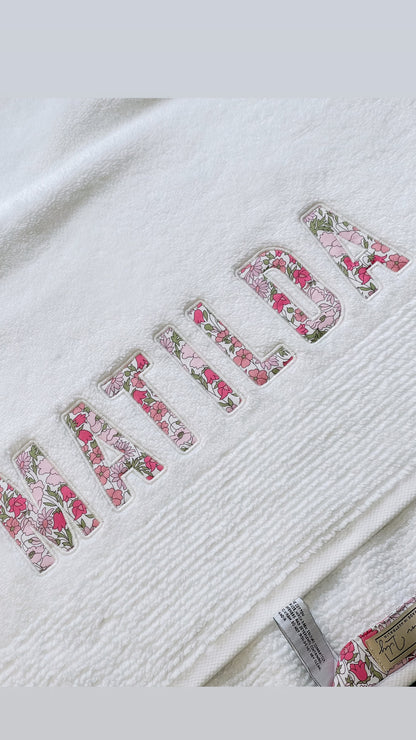Personalised Liberty Bath Towels for Girls | Custom Embroidered Name Towels Australia
