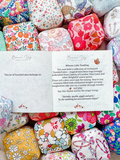 Mini Liberty Fabric Bean Bags - Gift Box Set Special Edition Liberty Fabrics - Brown Lily TumbleCubes