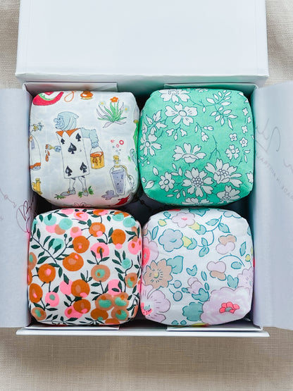 Mini Liberty Fabric Bean Bags - Gift Box Set Special Edition Liberty Fabrics - Brown Lily TumbleCubes
