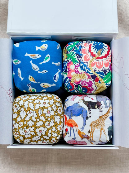 Mini Liberty Fabric Bean Bags - Gift Box Set Special Edition Liberty Fabrics - Brown Lily TumbleCubes