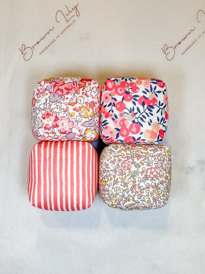 Mini Liberty Fabric Bean Bags & Pouch - Brown Lily TumbleCubes