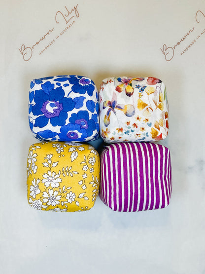 Mini Liberty Fabric Bean Bags & Pouch - Brown Lily TumbleCubes