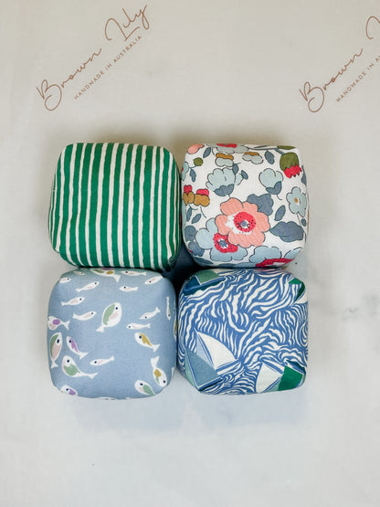 Mini Liberty Fabric Bean Bags & Pouch - Brown Lily TumbleCubes
