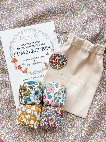 Mini Liberty Fabric Bean Bags & Pouch - Brown Lily TumbleCubes