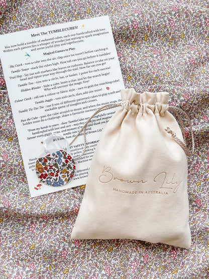 Mini Liberty Fabric Bean Bags & Pouch - Brown Lily TumbleCubes