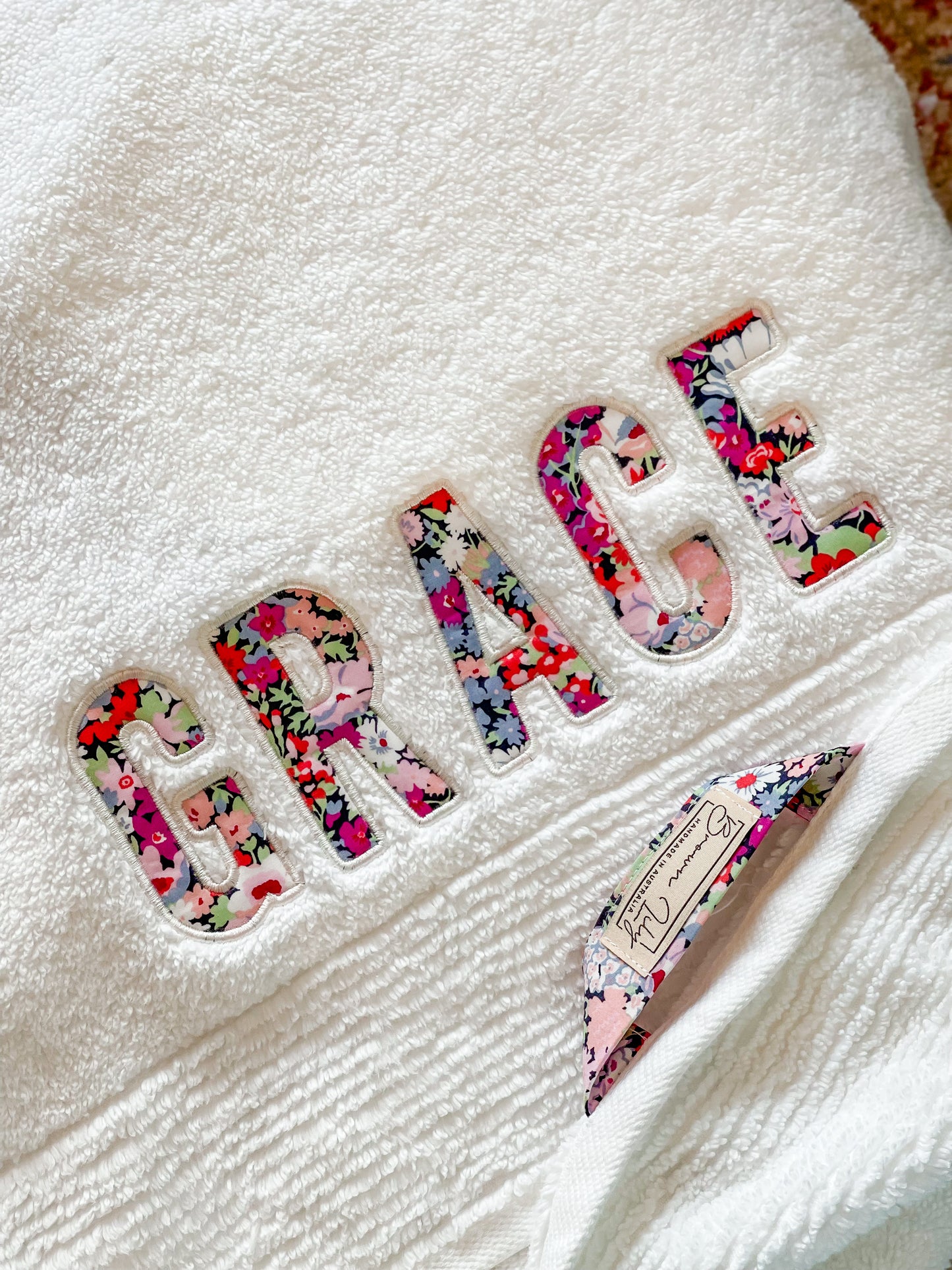 Personalised Liberty Bath Towels for Girls | Custom Embroidered Name Towels Australia