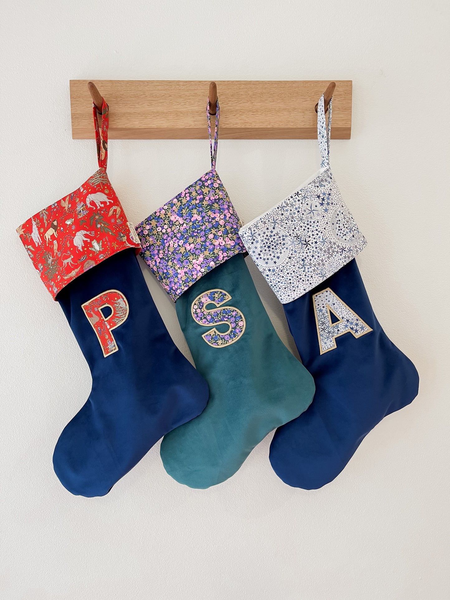 Velvet & Liberty Santa Stockings with Single Initial