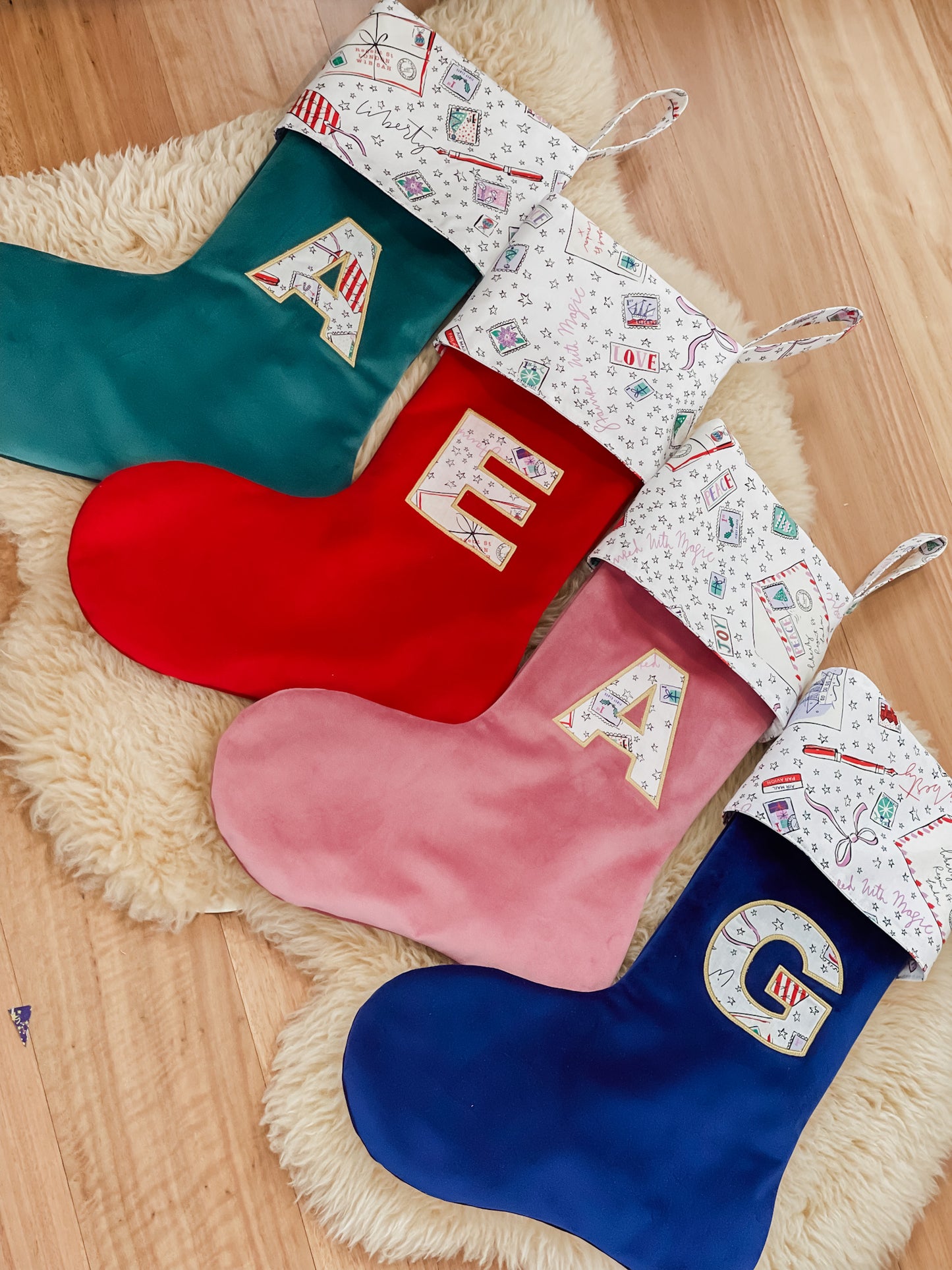 Velvet & Liberty Santa Stockings with Single Initial