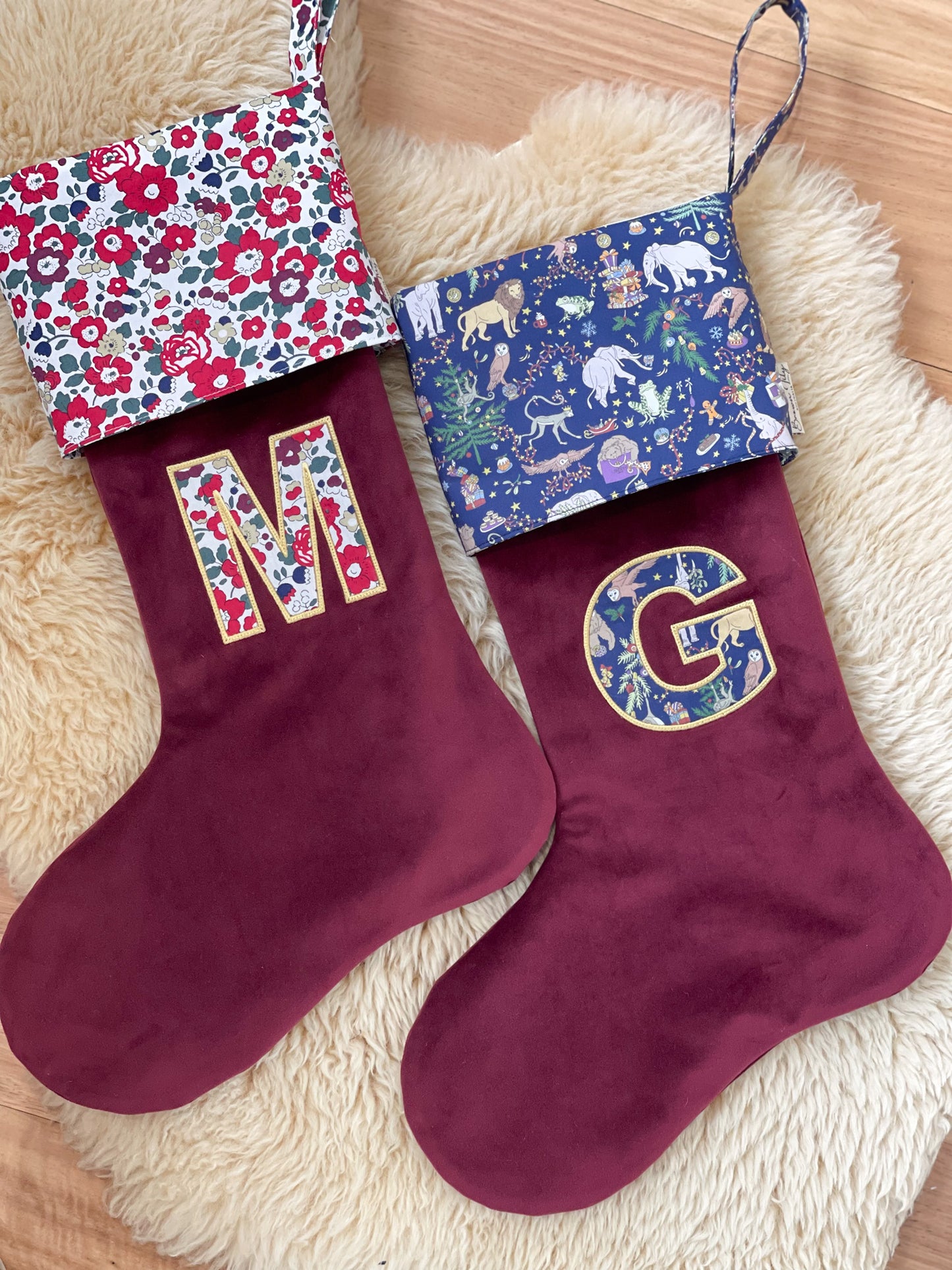 Velvet & Liberty Santa Stockings with Single Initial