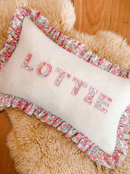 Personalised Linen & Liberty Ruffle Cushion