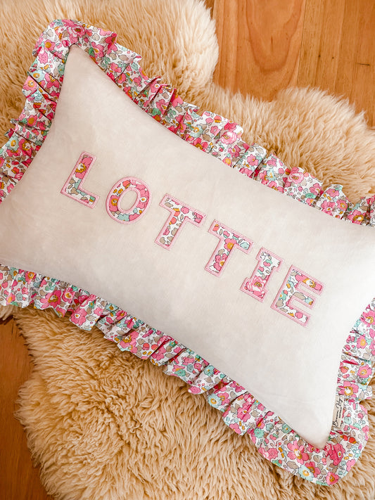 Personalised Linen & Liberty Ruffle Cushion
