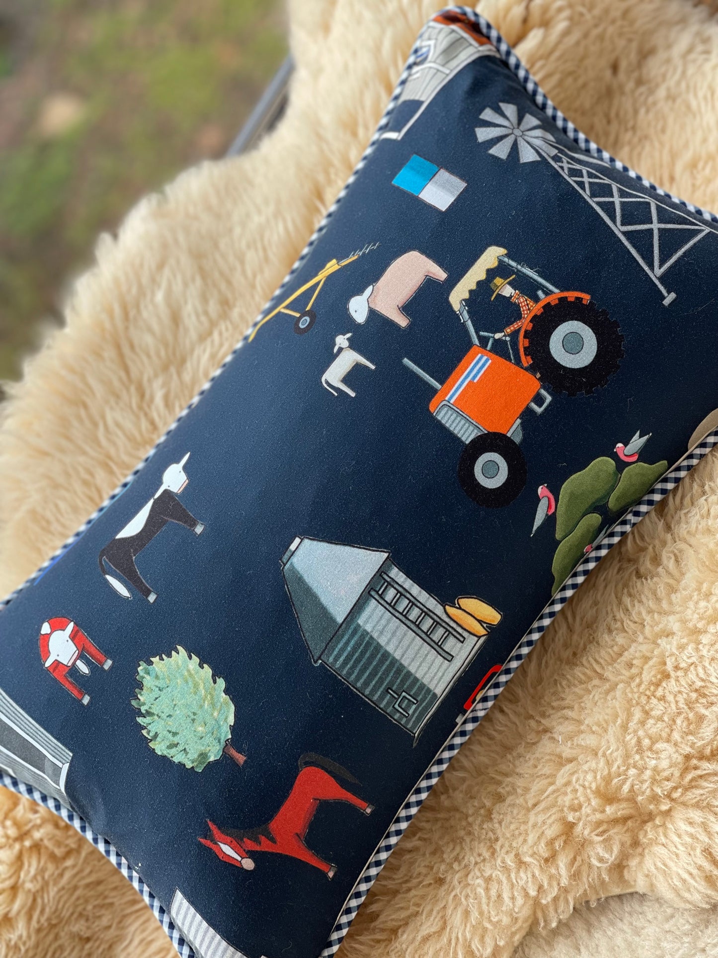 On The Farm Personalised Cushions 'Red Tractor Designs' fabrics