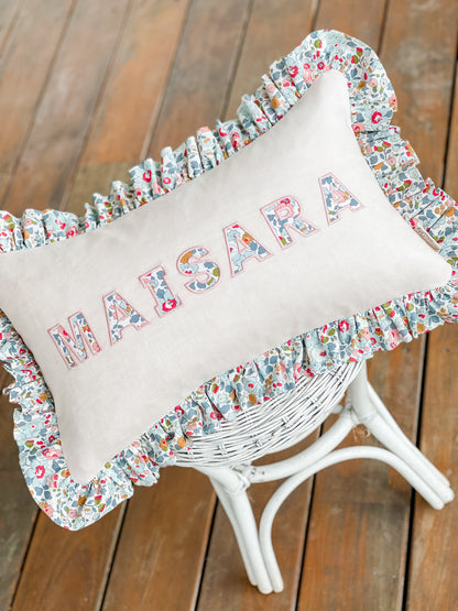 Personalised Liberty Ruffle Cushion with Double Ruffle
