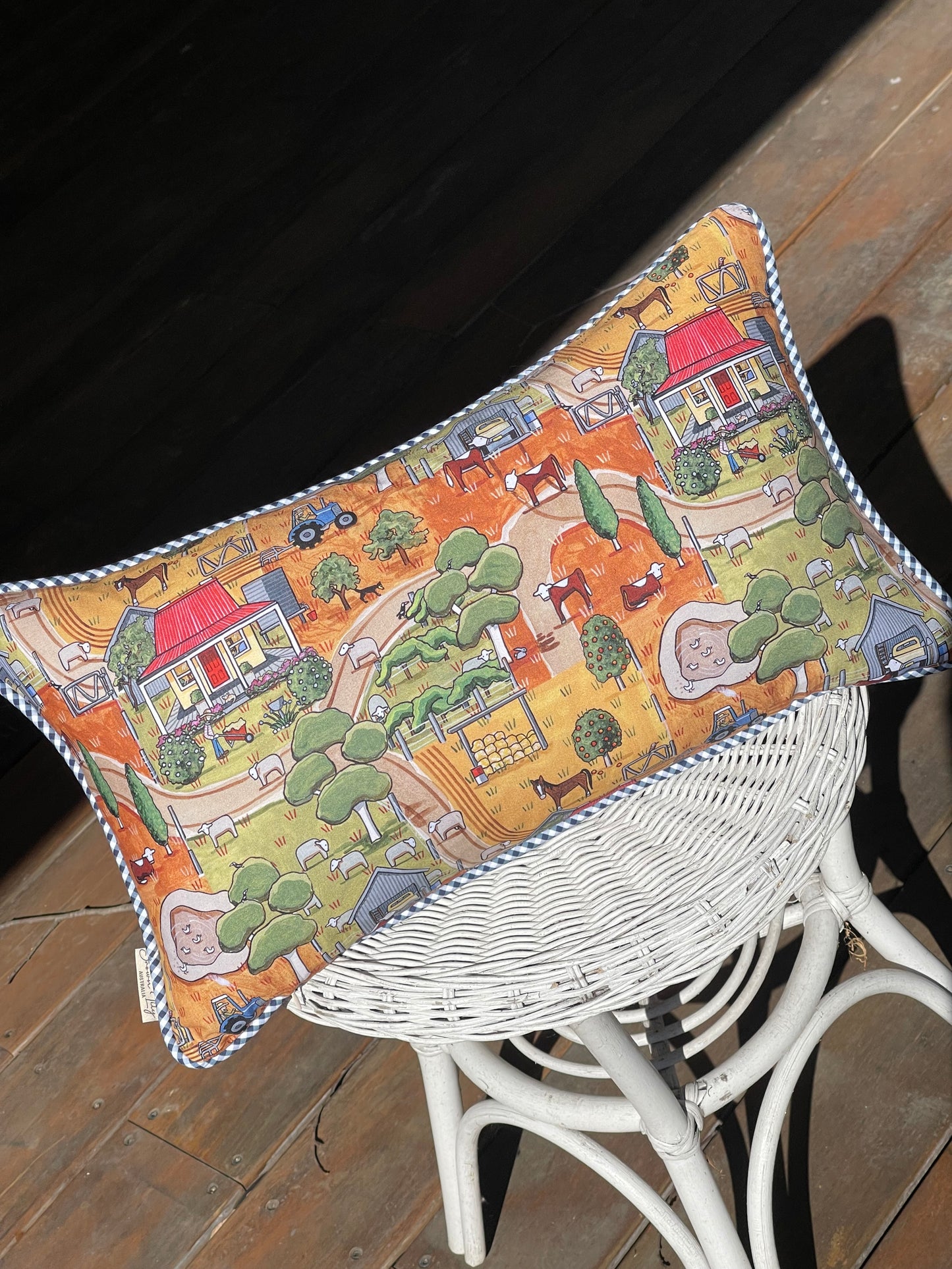 On The Farm Personalised Cushions 'Red Tractor Designs' fabrics
