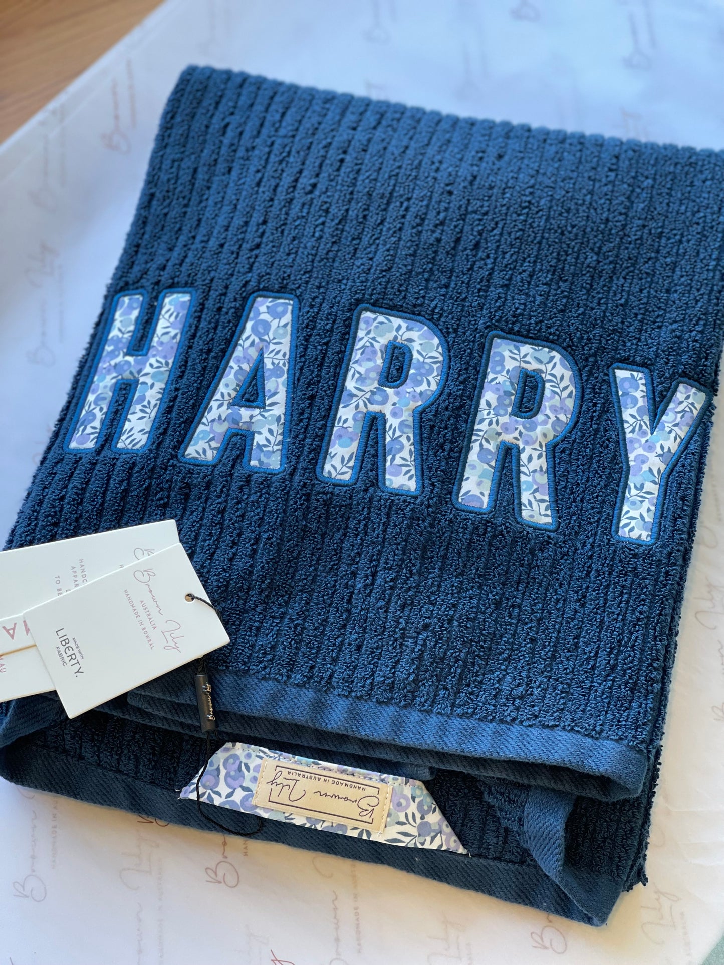 Personalised Liberty Bath Towels for Boys | Custom Embroidered Name Towels Australia