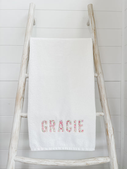 Personalised Liberty Bath Towels for Girls | Custom Embroidered Name Towels Australia